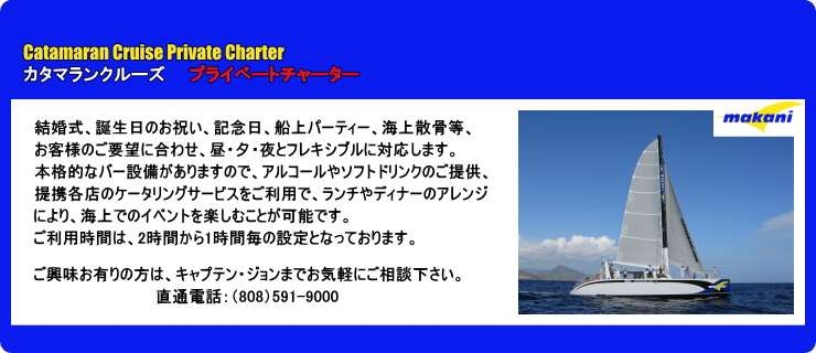 カタマランクルーズのプライベートチャーターのご案内