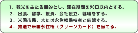 抽選でグリーンカードを当てる。